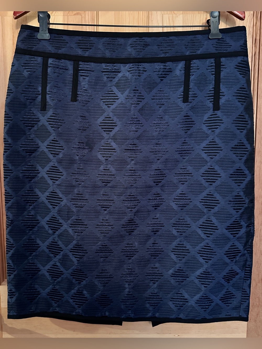 Ann Taylor Midnight Navy Textured Diamond Jacquard Pencil Skirt Size 12